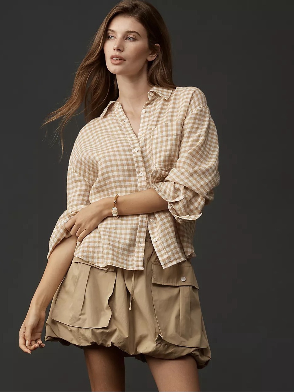 Anthropologie 100% Linen Maeve Shrunken Bennet Button Down Shirt Size S
